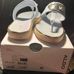 baby blue sandal with gold detailing